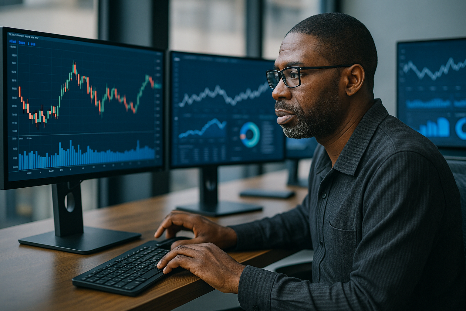 Consultant analysant des indicateurs de performance sur un tableau de bord professionnel.